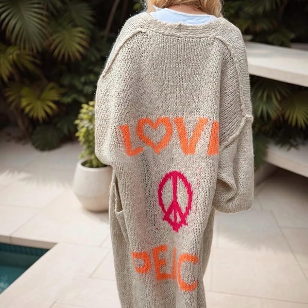 Women's Beige Sweater with Orange and Pink Accents